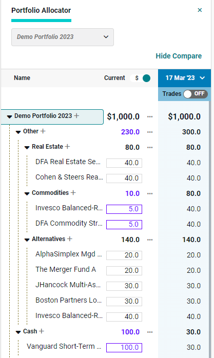 5. Compare a current portfolio to a historical version of itself